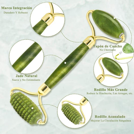 Rodillo Facial de Piedra de Jade y Gua Sha Set | Perfecto para Belleza de Cuello y Cara