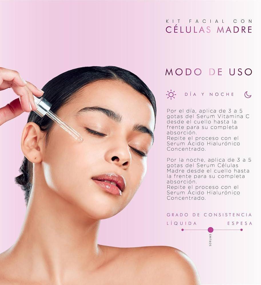Serum facial Acido Hialurónico, Vitamina C y Células Madre anti edad | Hidratación y rejuvenecimiento