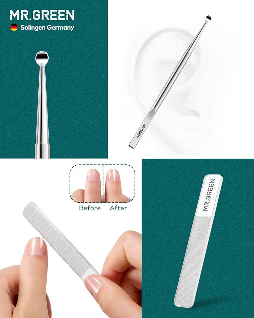 kit de manicura de acero inoxidable, estuche de viaje de cuero