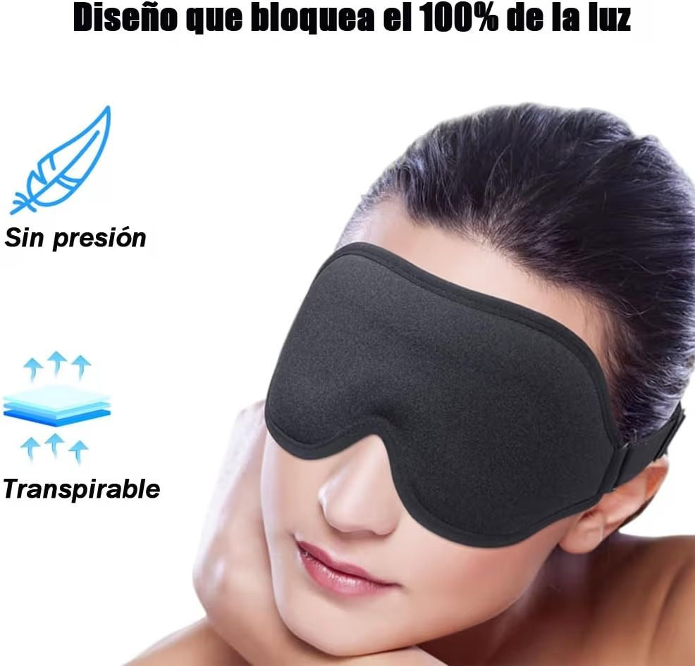 Antifaz para dormir 3D, para una oscuridad absoluta, tejido transpirable con correa ajustable para siestas y viajes