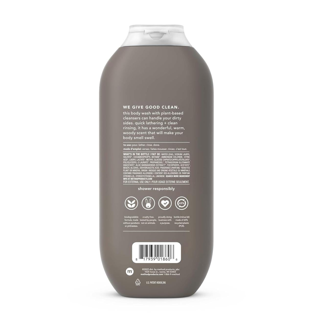 Gel de Baño (Todo el Cuerpo) para Hombres Corporal con cedro + ciprés, sin parabenos ni sulfatos