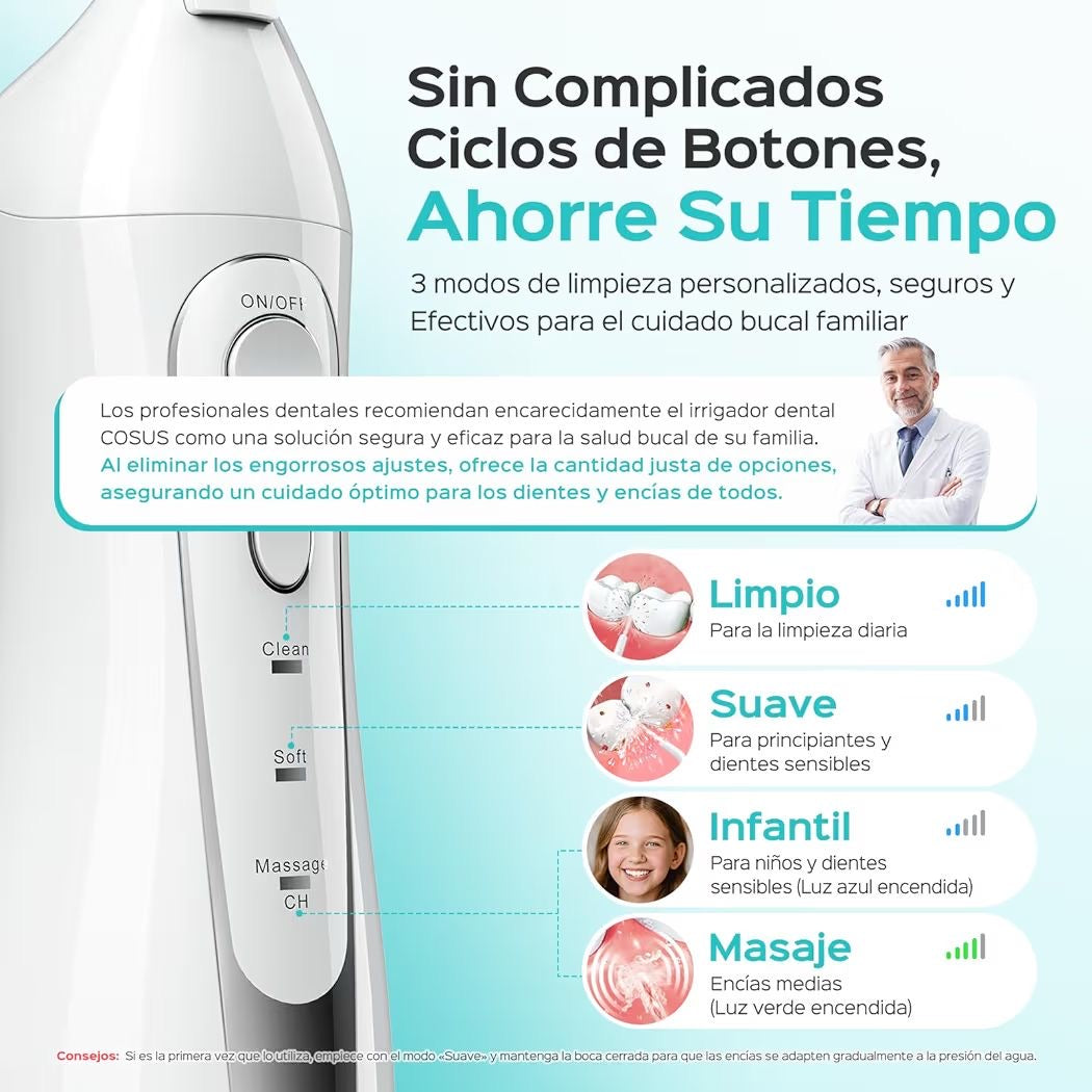 irrigador bucal: ideal para ortodoncia, brackets y encías sensibles, portátil para viajes
