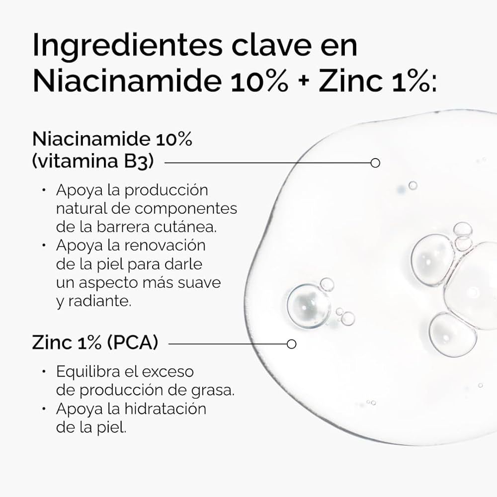 Niacinamide ,10% + Zinc 1%, Suero para Imperfecciones suaviza e ilumina.
