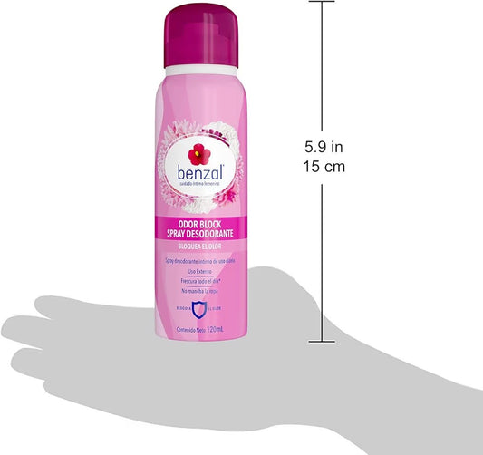 Benzal Spray Desodorante Íntimo con Tecnología que Bloquea el Olor, Hipoalergénico,120ml