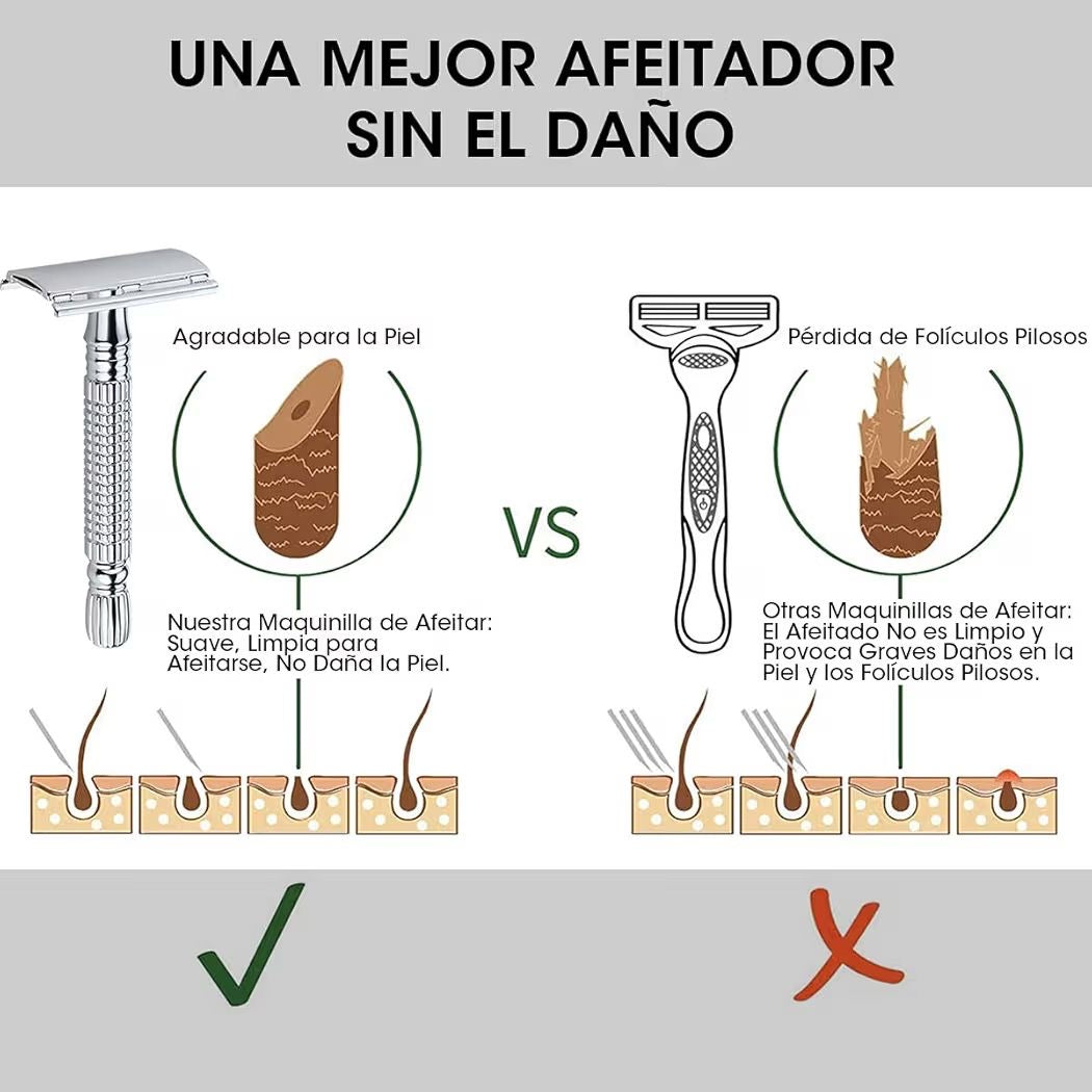 Clásico Rastrillo para Afeitar Hombre de Doble Filo con Espejo Interior