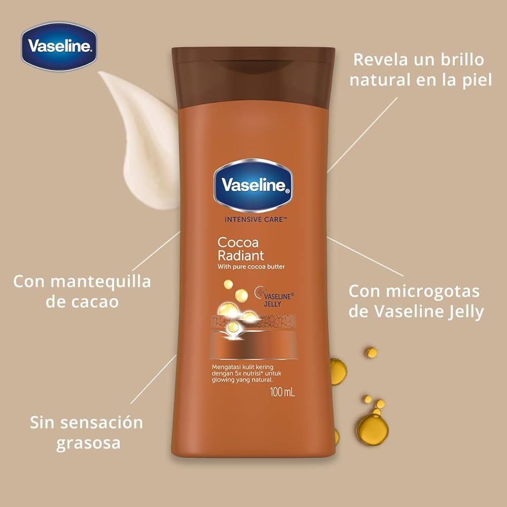 VASELINE Crema Corporal, Piel Con Aspecto Saludable y Radiante, 100 ml, Cocoa Radiant