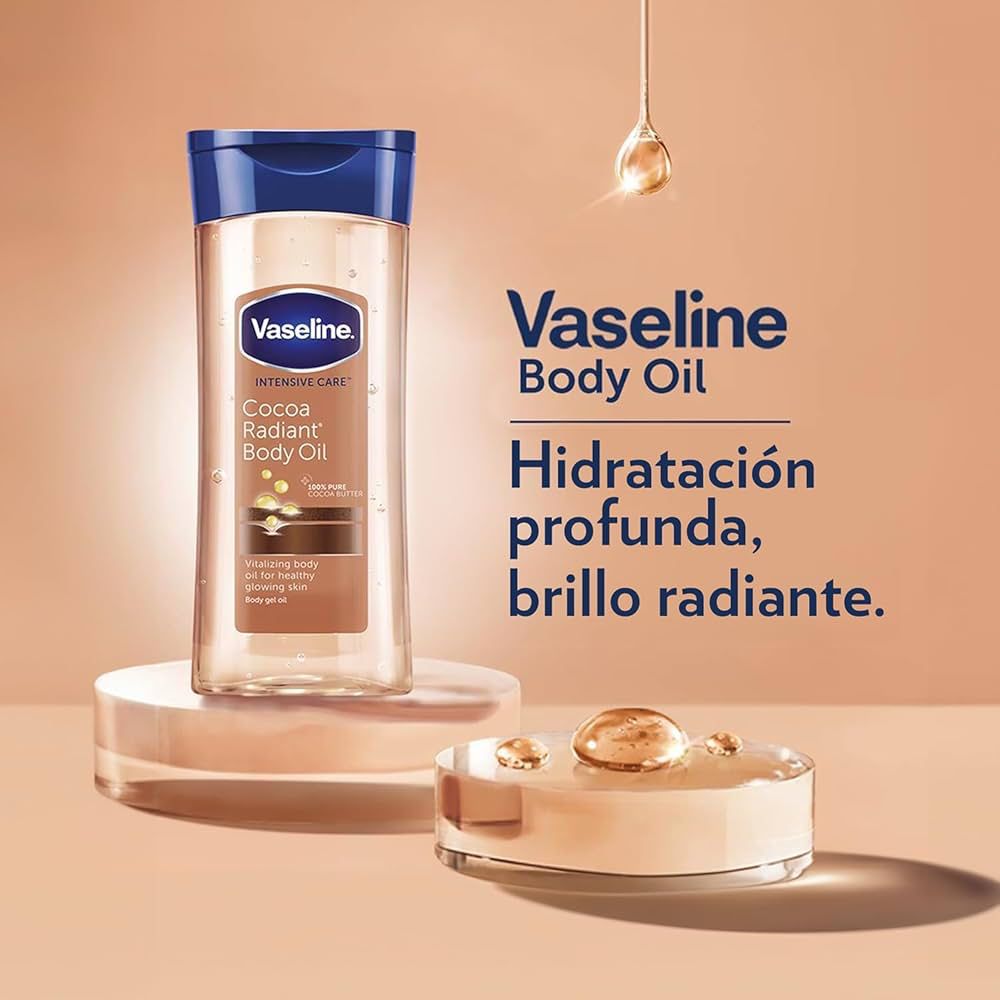 Vaseline - Aceite Corporal en Gel Cocoa Radiant (200 ml), Hidratación Profunda con Brillo Natural, Enriquecido con Cacao Puro