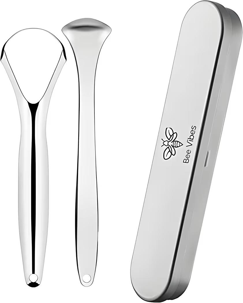 Limpiador de Lengua Acero Inoxidable -limpia lenguas raspador bucal producto higiene oral y combate  el mal aliento