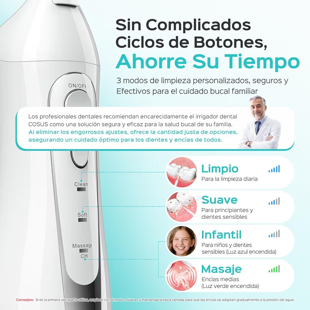 irrigador bucal profesional: ideal para ortodoncia, brackets y encías sensibles, portátil recargable para viajes rutina familiar