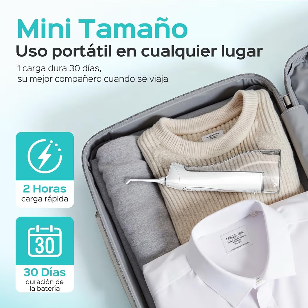 irrigador bucal profesional: ideal para ortodoncia, brackets y encías sensibles, portátil recargable para viajes rutina familiar