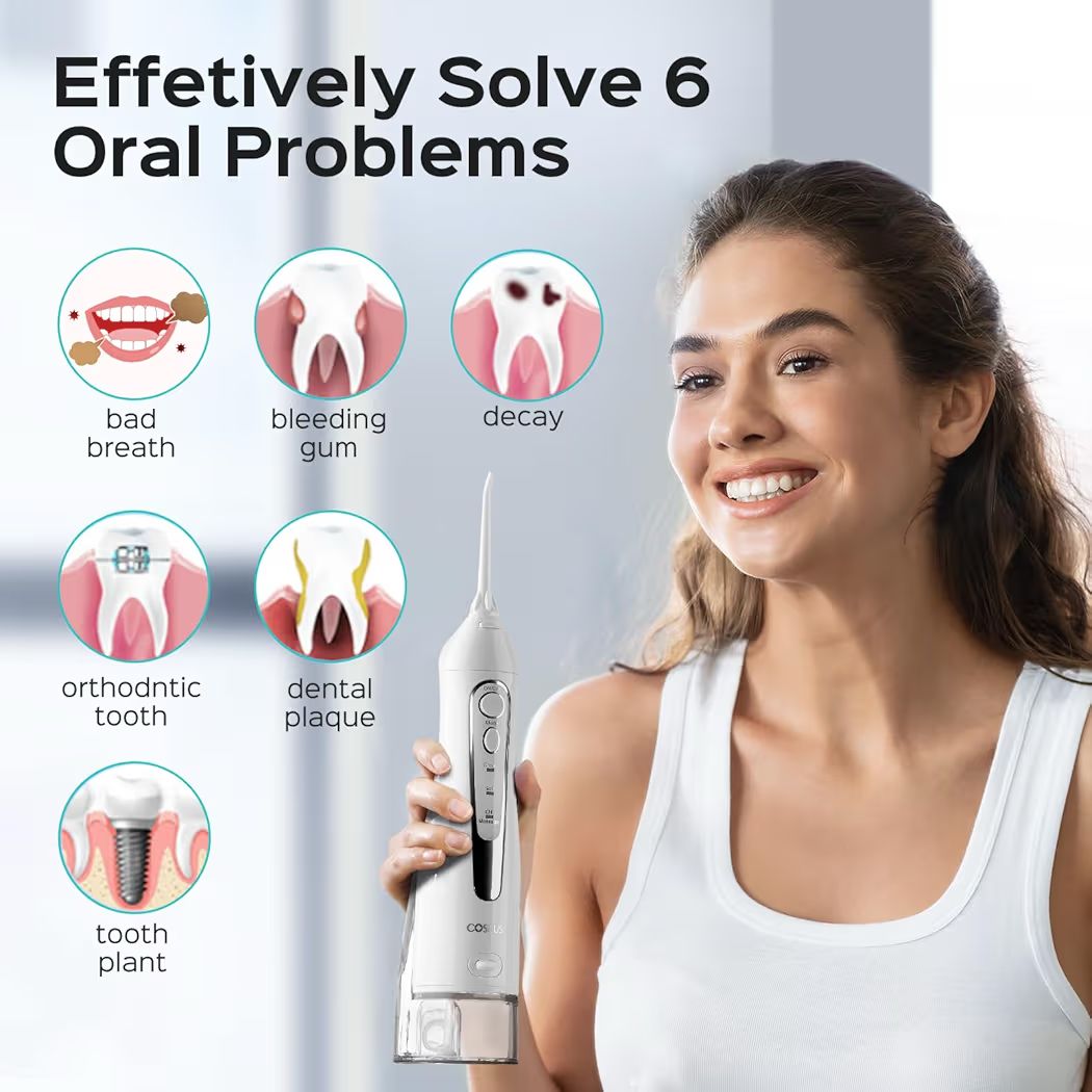 irrigador bucal profesional: ideal para ortodoncia, brackets y encías sensibles, portátil recargable para viajes rutina familiar