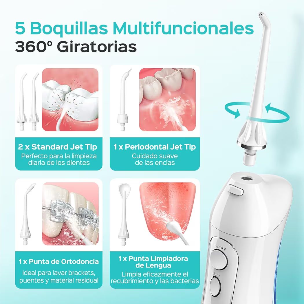 irrigador bucal profesional: ideal para ortodoncia, brackets y encías sensibles, portátil recargable para viajes rutina familiar