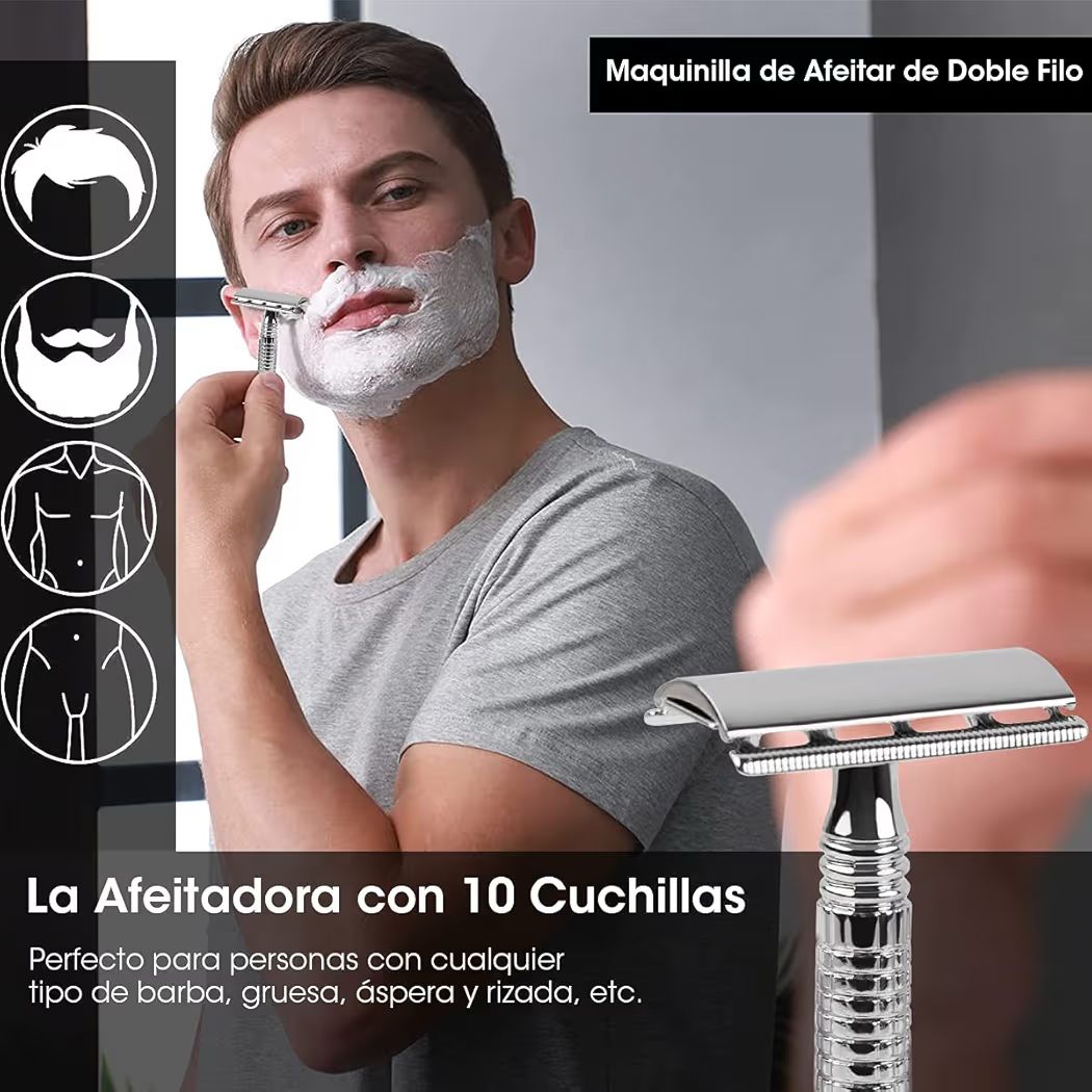 Afeitadora,Maquinilla de Afeitar,Clasica Rastrillo para Afeitar Hombre de Doble Filo con Stainless Steel Razor Shaver con Espejo Interior