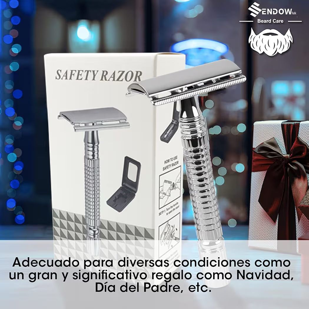 Afeitadora,Maquinilla de Afeitar,Clasica Rastrillo para Afeitar Hombre de Doble Filo con Stainless Steel Razor Shaver con Espejo Interior
