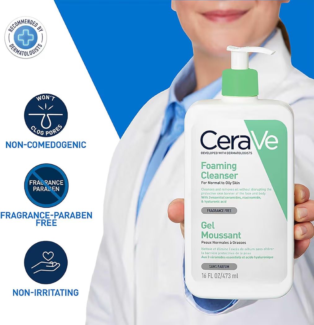 CeraVe Gel Limpiador Espumoso Diario para Piel Mixta, Grasa o con Acné 473ml