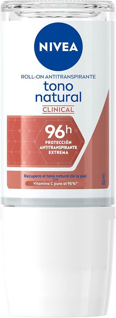Desodorante Aclarante Clinical Tono Natural (50 ml), 96 horas de Protección Antitranspirante para mujer en Roll on