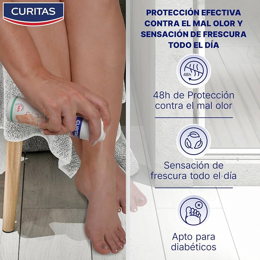 Curitas Desodorante para pies en Spray Fresh Active 2 en 1 DEO, con Octenidina que protege tus pies contra el mal olor por hasta 48 horas, 150 ml