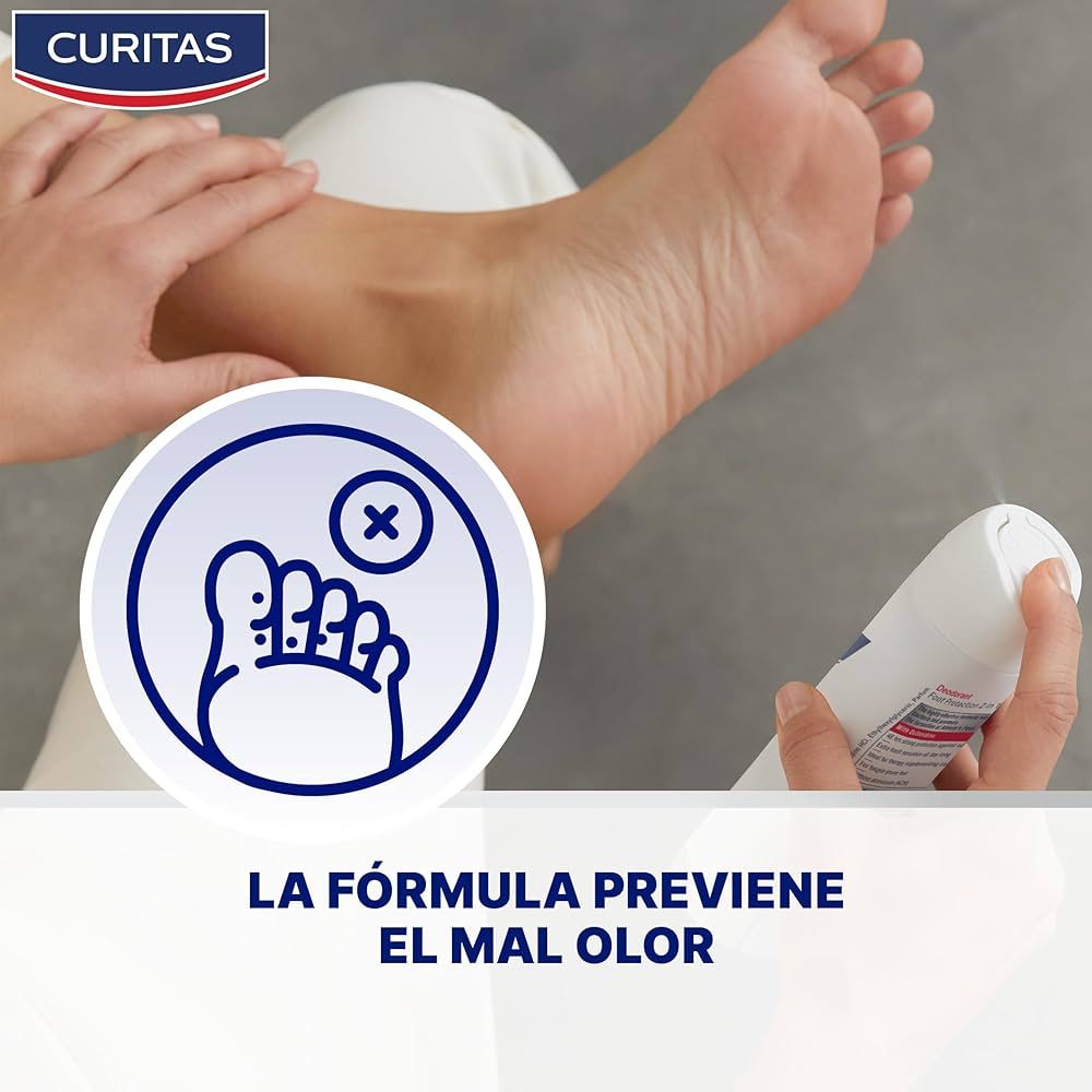 Curitas Desodorante para pies en Spray Fresh Active 2 en 1 DEO, con Octenidina que protege tus pies contra el mal olor por hasta 48 horas, 150 ml