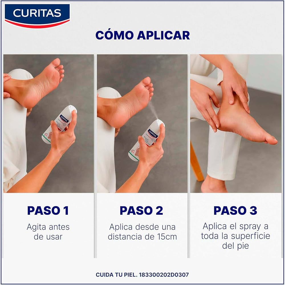 Curitas Desodorante para pies en Spray Fresh Active 2 en 1 DEO, con Octenidina que protege tus pies contra el mal olor por hasta 48 horas, 150 ml