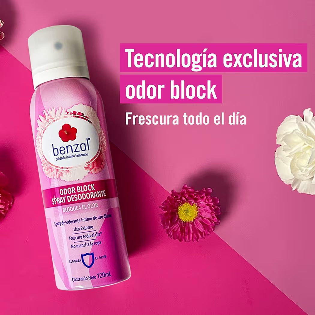 Benzal Spray Desodorante Íntimo con Tecnología que Bloquea el Olor, Hipoalergénico,120ml