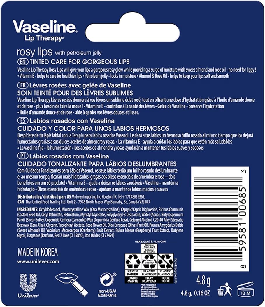 Vaseline - Barra De Terapia Labial Rosy Lips 4,8 G