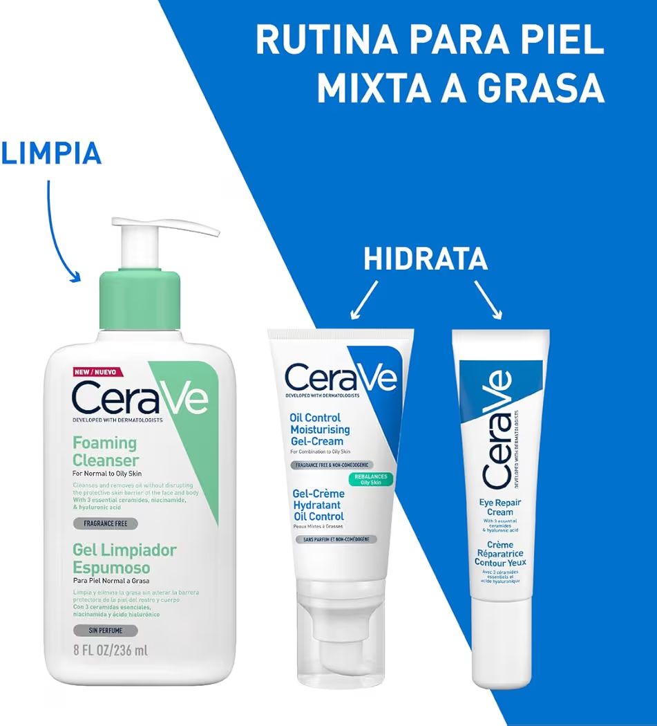CeraVe Gel Limpiador Espumoso Diario para Piel Mixta, Grasa o con Acné 473ml